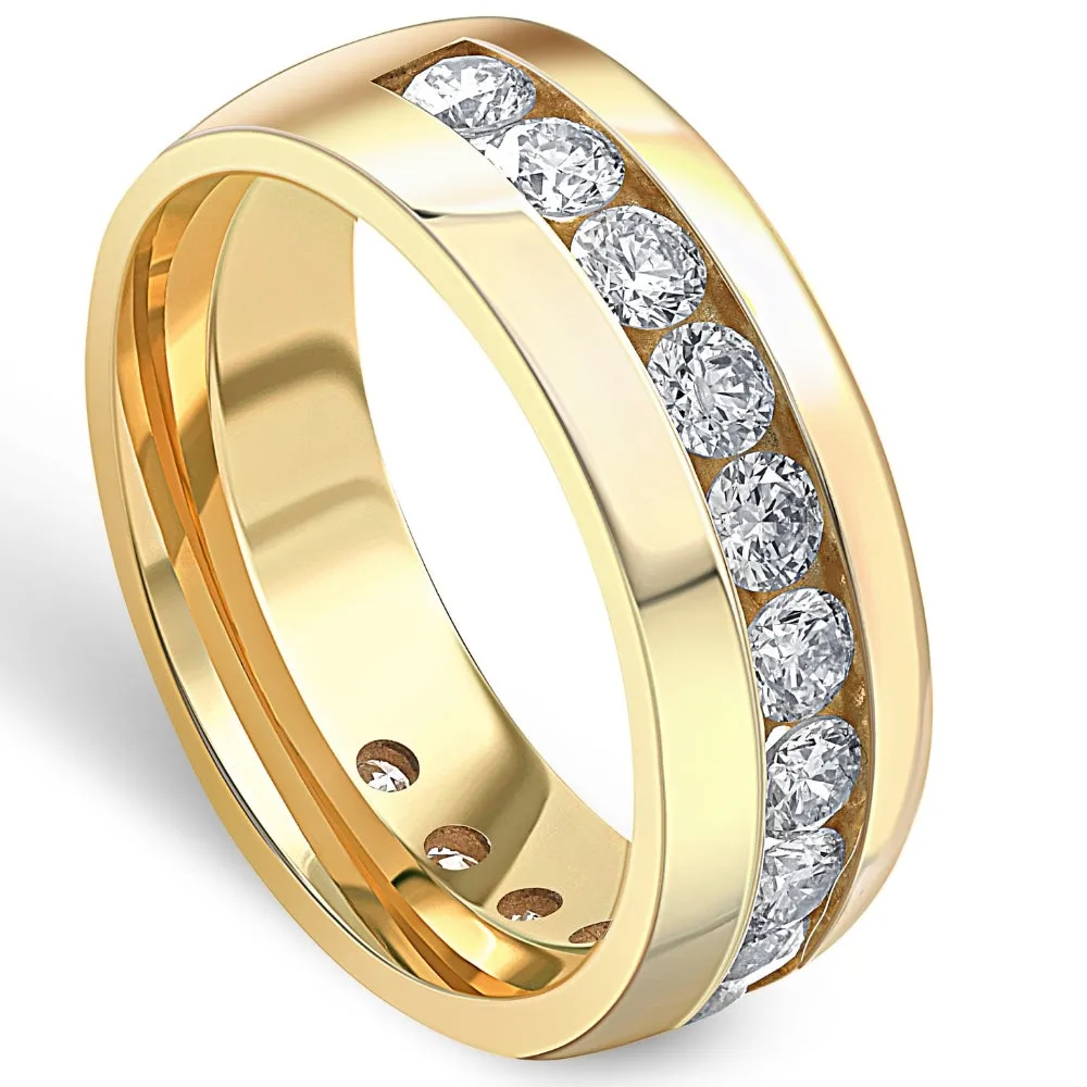 1 1/2 Ct Mens Lab Grown Diamond Wedding Ring Yellow Gold Anniversary Polish Band