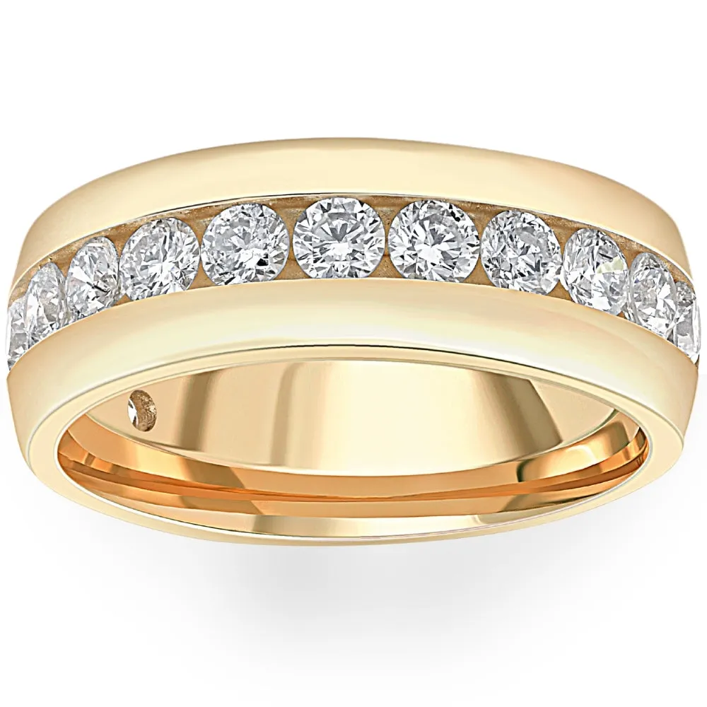 1 1/2 Ct Mens Lab Grown Diamond Wedding Ring Yellow Gold Anniversary Polish Band