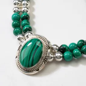 Handmade Navajo Malachite Cabochon Necklace with 925 Sterling Silver - Made in USA by Jon McCray - Native American Jewelry