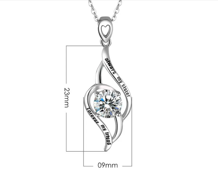 925 Sterling Silver Always My Sister Forever My Friend Double Love Heart Necklace, Box Chain 18"