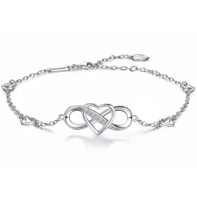 925 Sterling Silver Anklet for Women Infinity Heart Ankle Bracelet Love Charm Adjustable Gift for Women Girls