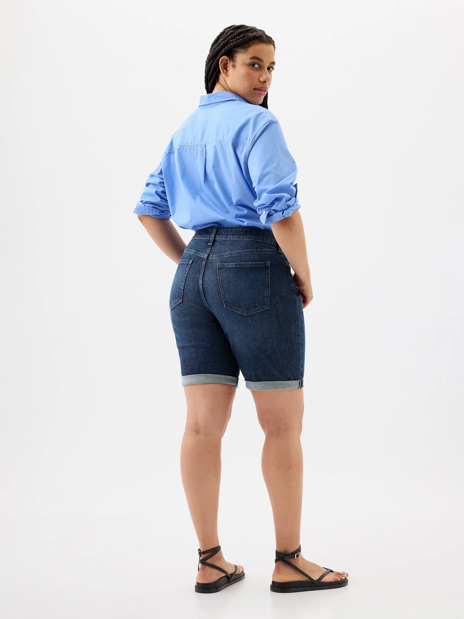 9" Mid Rise Denim Bermuda Shorts