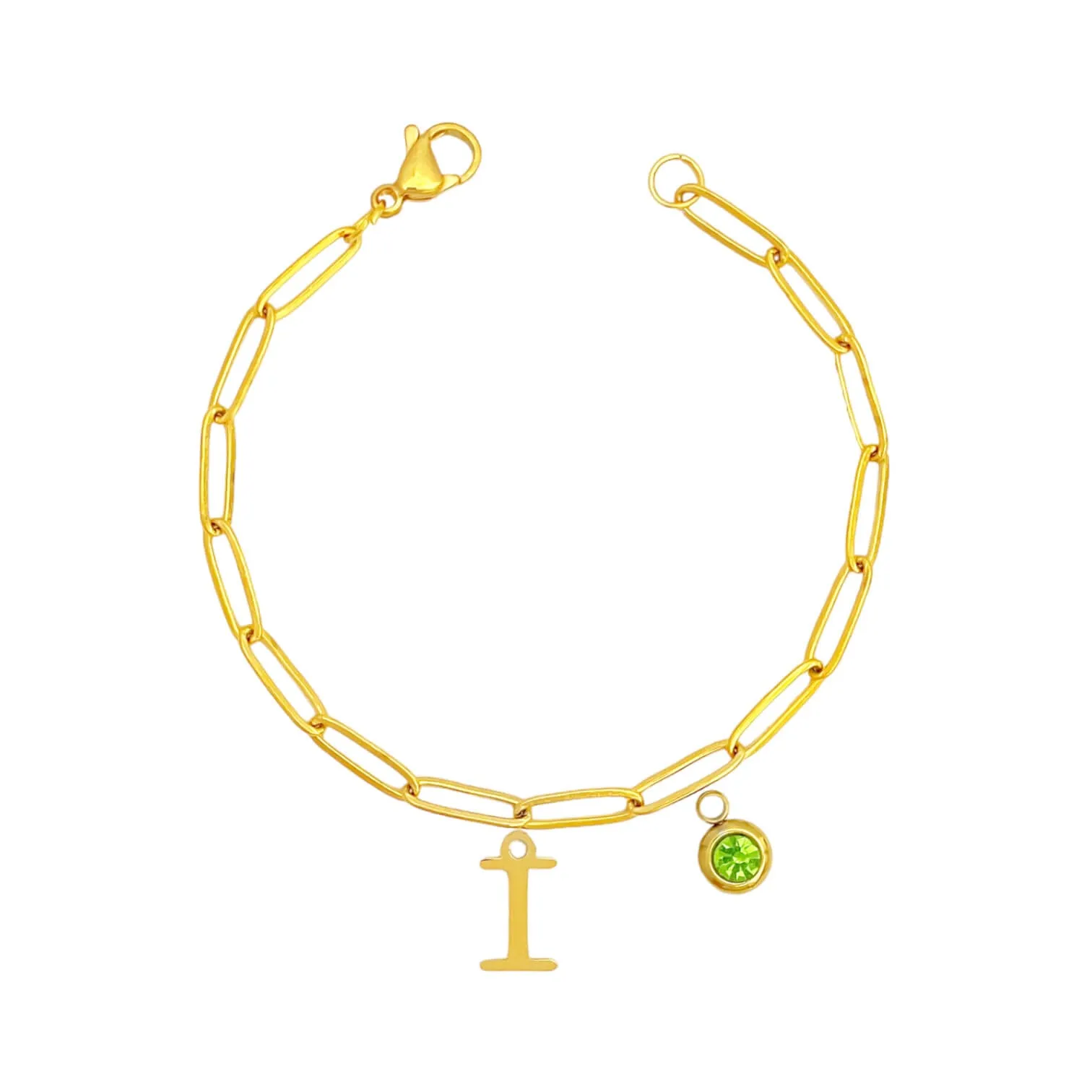 Alphabet Birthstone Paperclip Bracelet Gold (H-N)