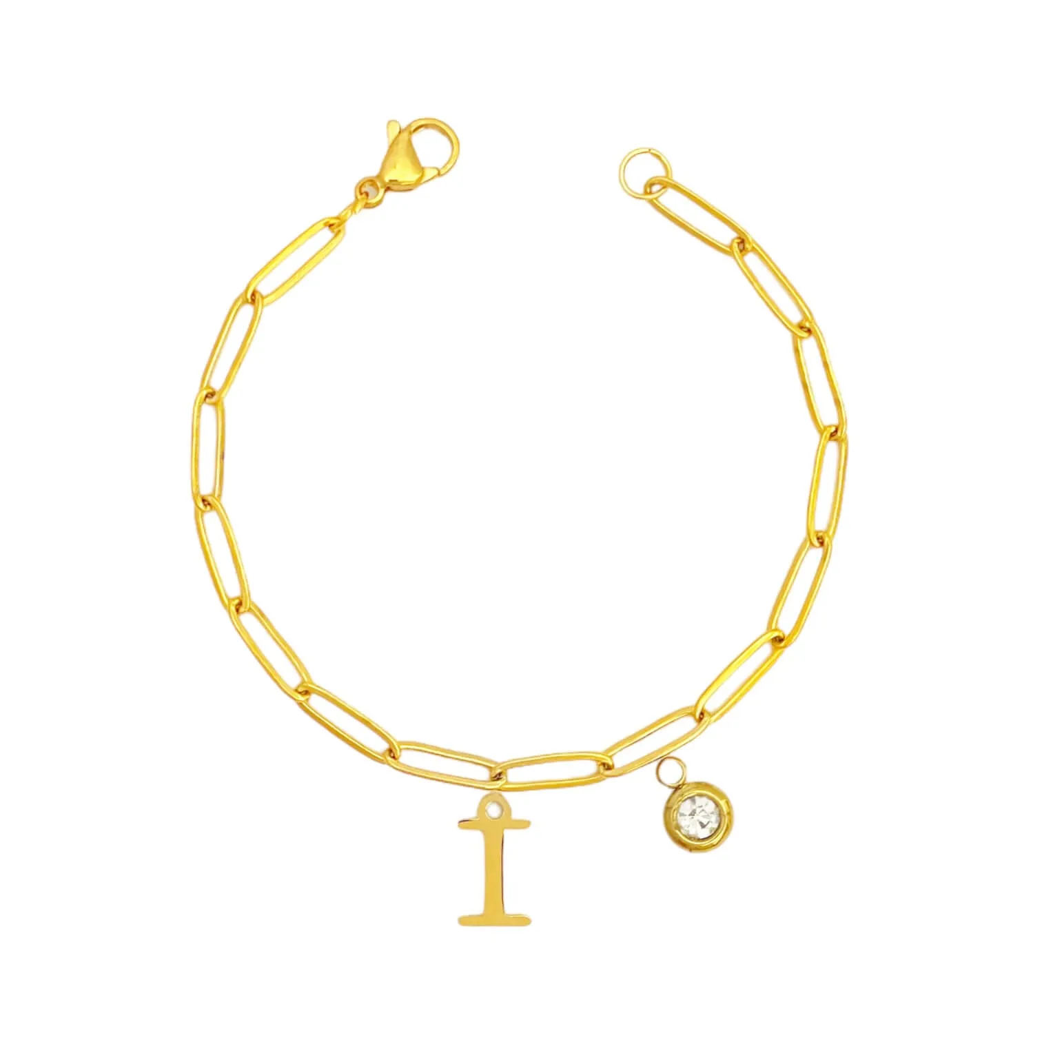 Alphabet Birthstone Paperclip Bracelet Gold (H-N)