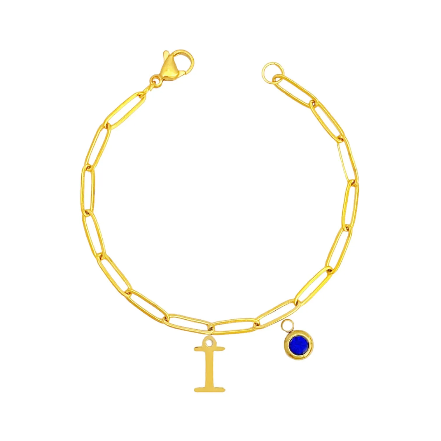 Alphabet Birthstone Paperclip Bracelet Gold (H-N)