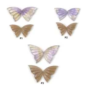 AMATRINE And PEACH MOONSTONE Gemstone Carving : Natural Untreated Unheated Moonstone Hand Carved Butterfly 2 Pairs