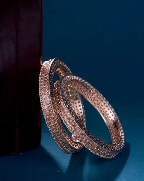 American Diamond Round Rose Gold Bangles (Pack of 2)