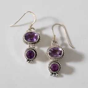 Amethyst Navajo USA Native American Made 925 Sterling Silver Earrings with French Hook