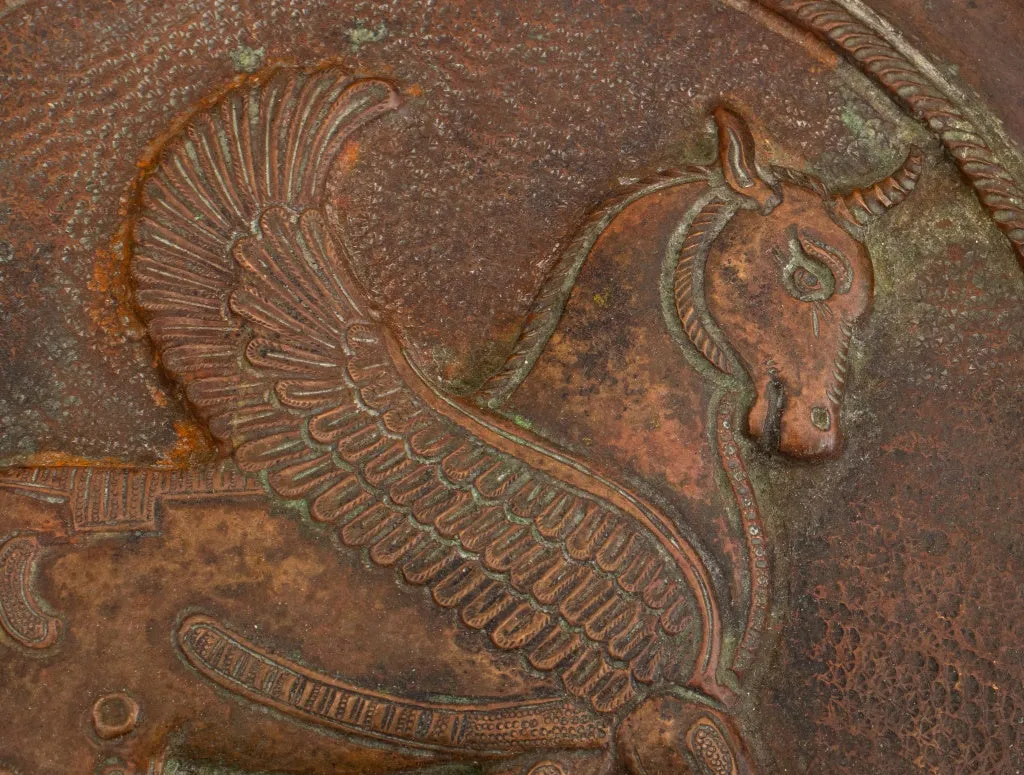 Assyrian Revival Hammered Copper Dishes, Pair