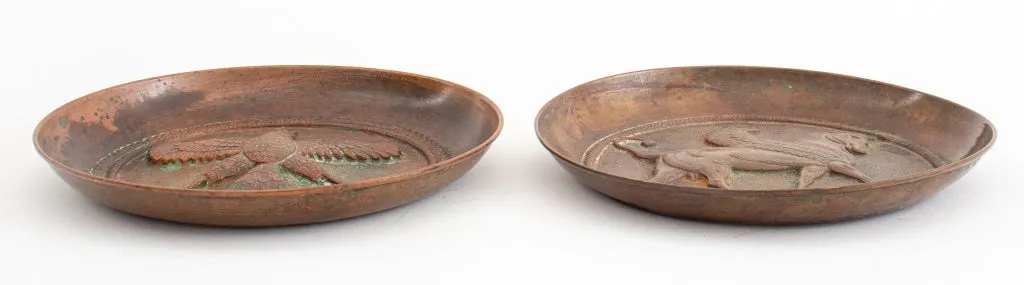 Assyrian Revival Hammered Copper Dishes, Pair