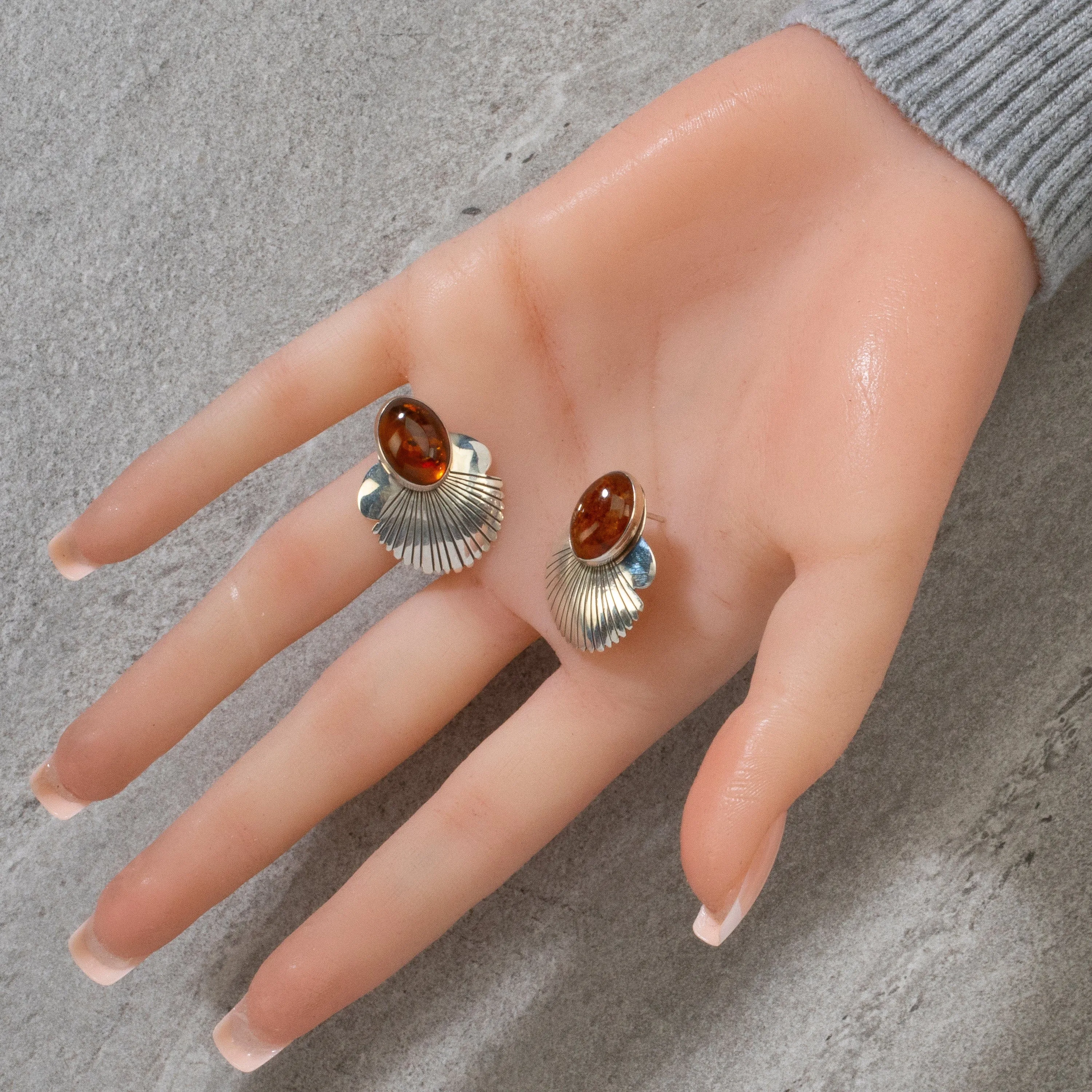 Baltic Amber Navajo USA Native American Made 925 Sterling Silver Earrings with Stud Backing