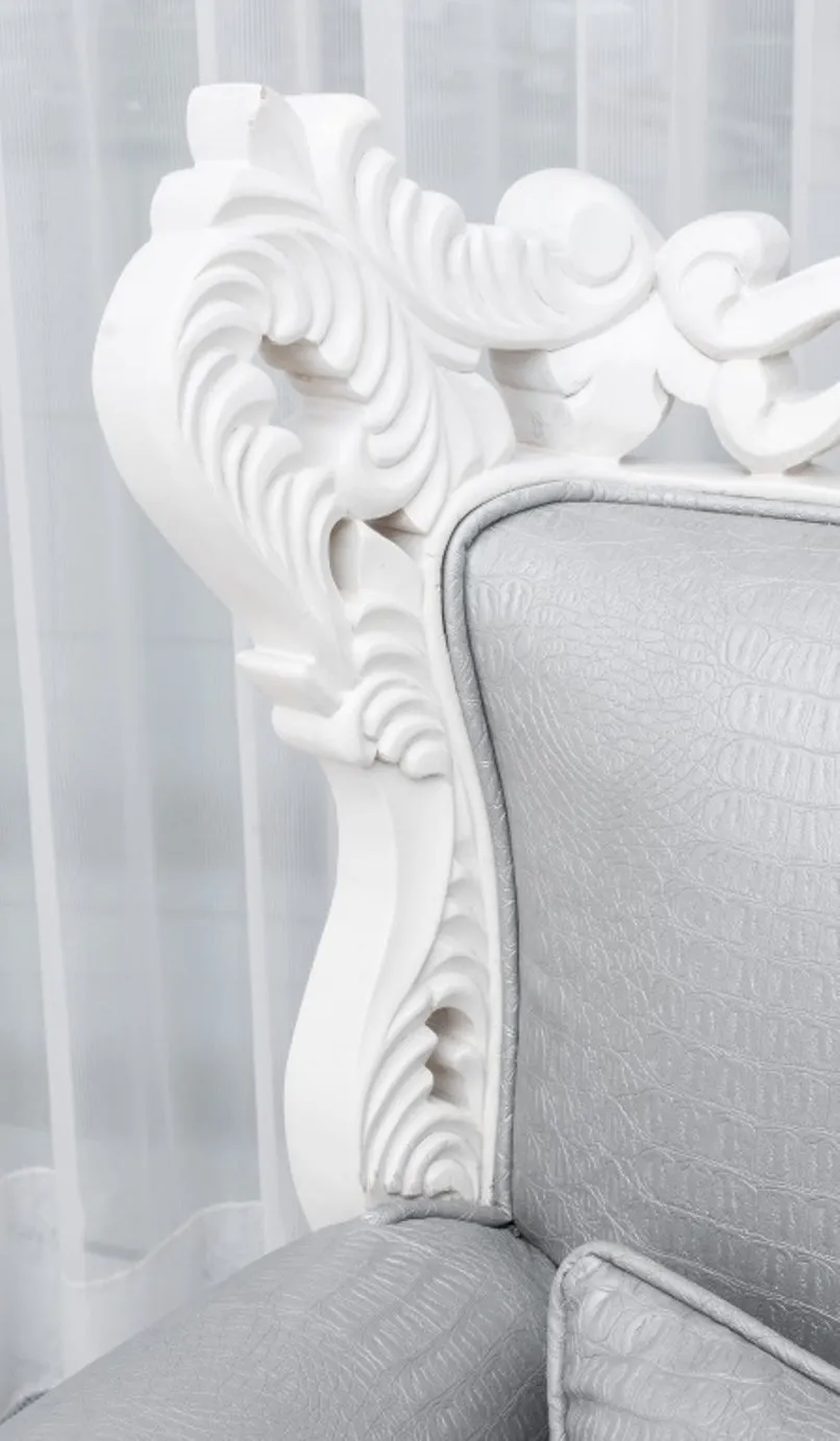 Baroque Revival White Faux Alligator Skin Armchair