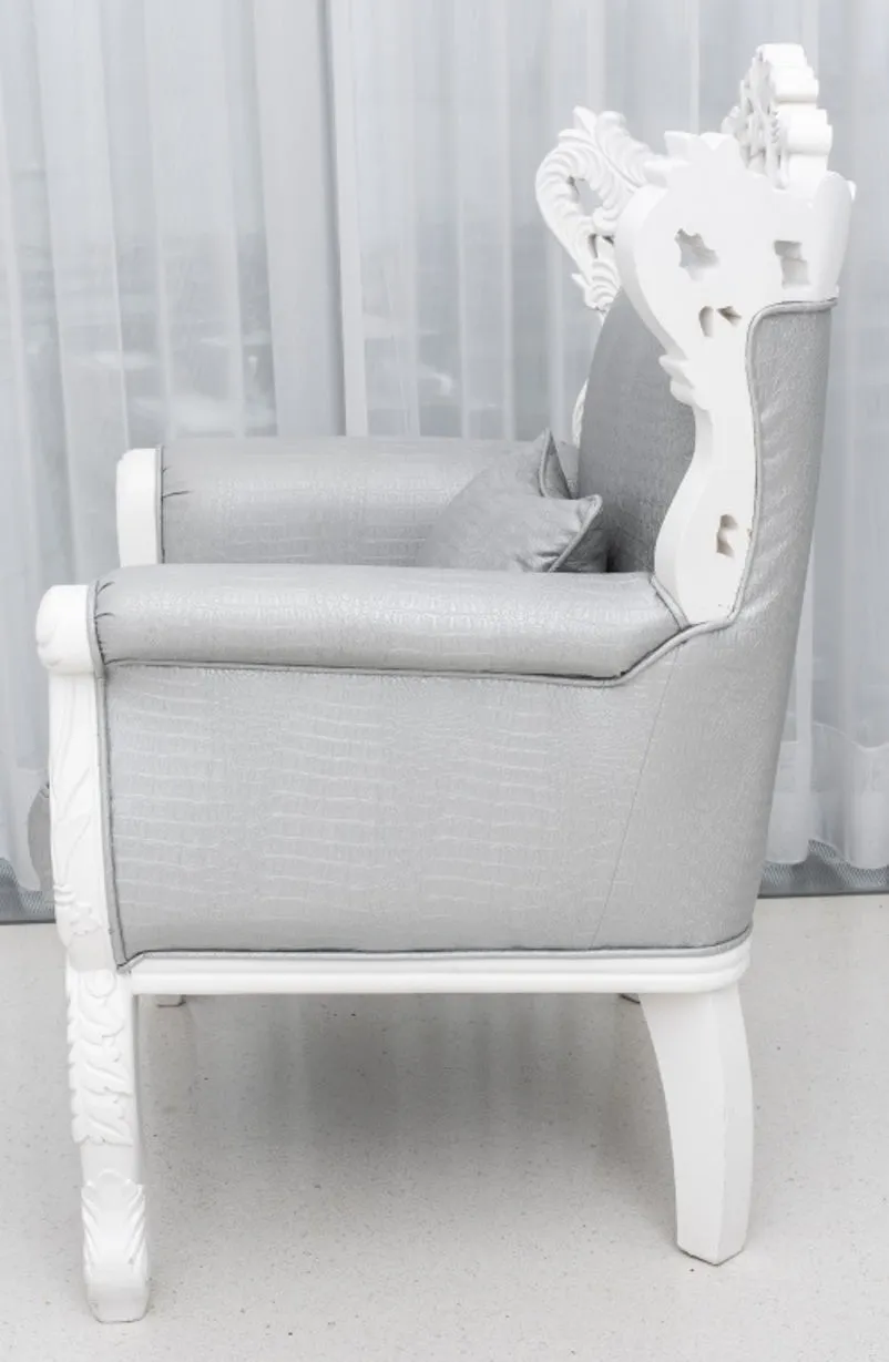 Baroque Revival White Faux Alligator Skin Armchair