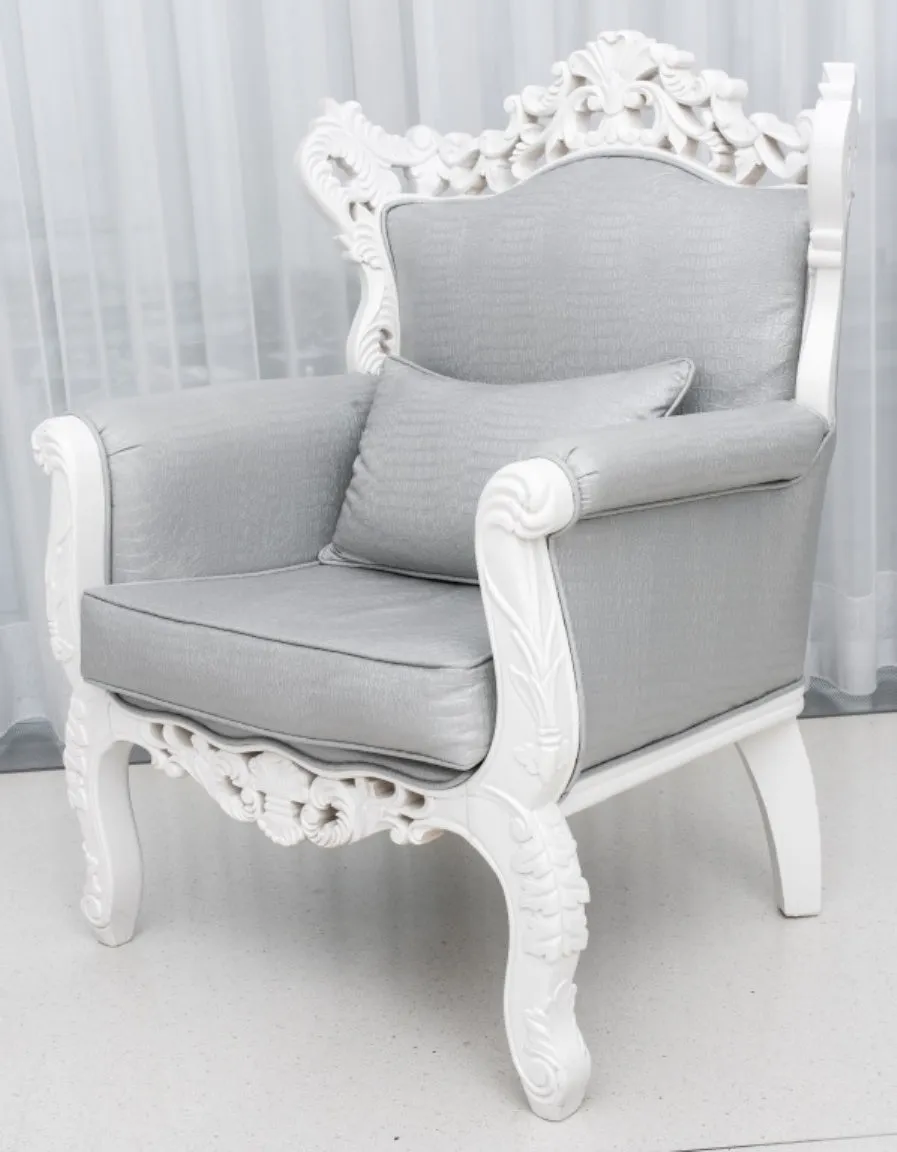 Baroque Revival White Faux Alligator Skin Armchair