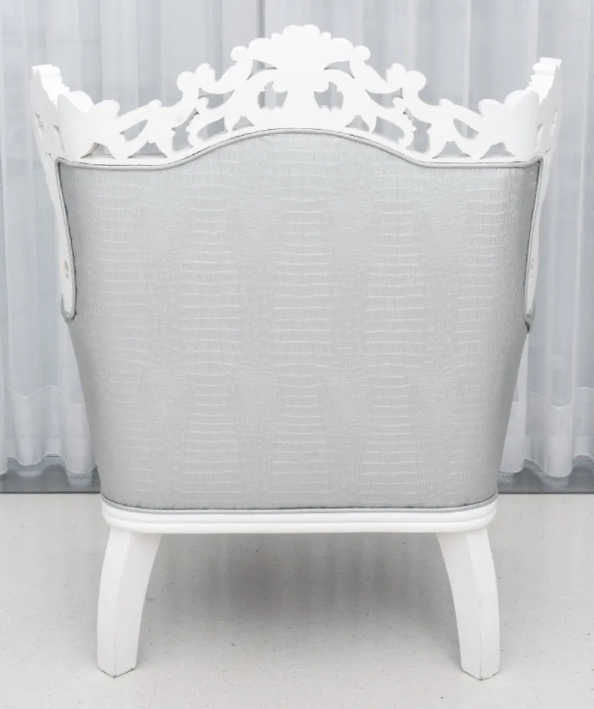 Baroque Revival White Faux Alligator Skin Armchair