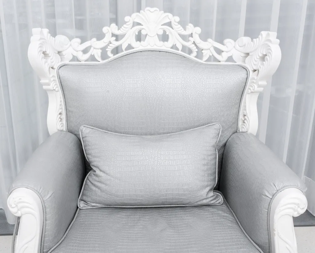 Baroque Revival White Faux Alligator Skin Armchair