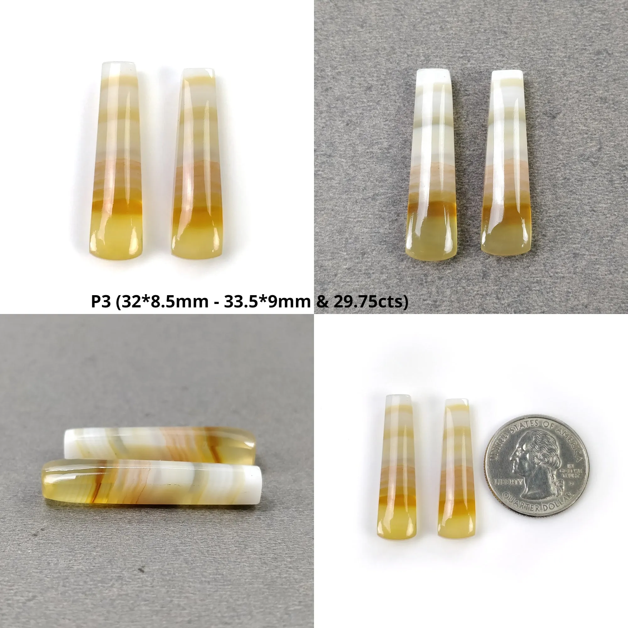 BOTSWANA AGATE Gemstone Cabochon : Natural Untreated Unheated Bi-Color Agate Uneven Shape Pencil Cabochon 2pcs