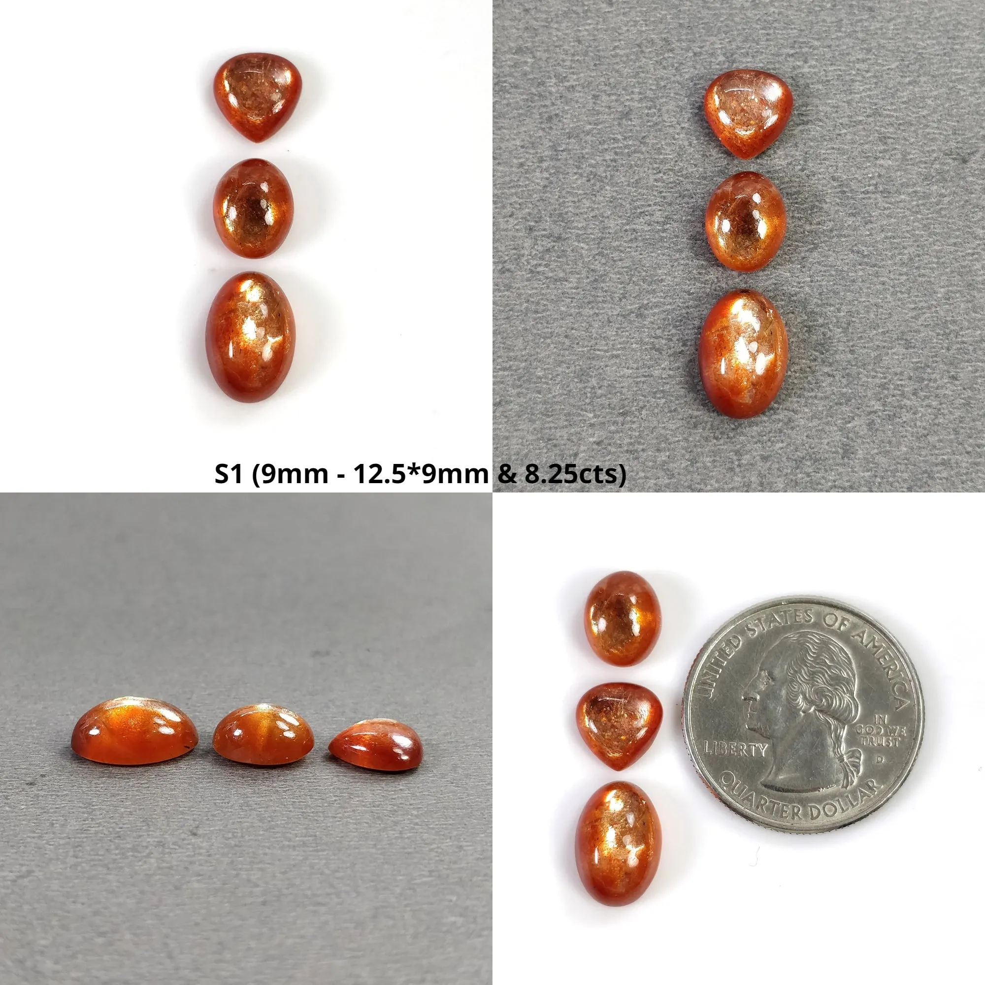 Chatoyant ORANGE SUNSTONE Gemstone Cabochon : Natural Untreated Sunstone Uneven Oval Shape 2pcs, 3pcs