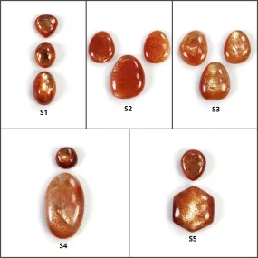 Chatoyant ORANGE SUNSTONE Gemstone Cabochon : Natural Untreated Sunstone Uneven Oval Shape 2pcs, 3pcs