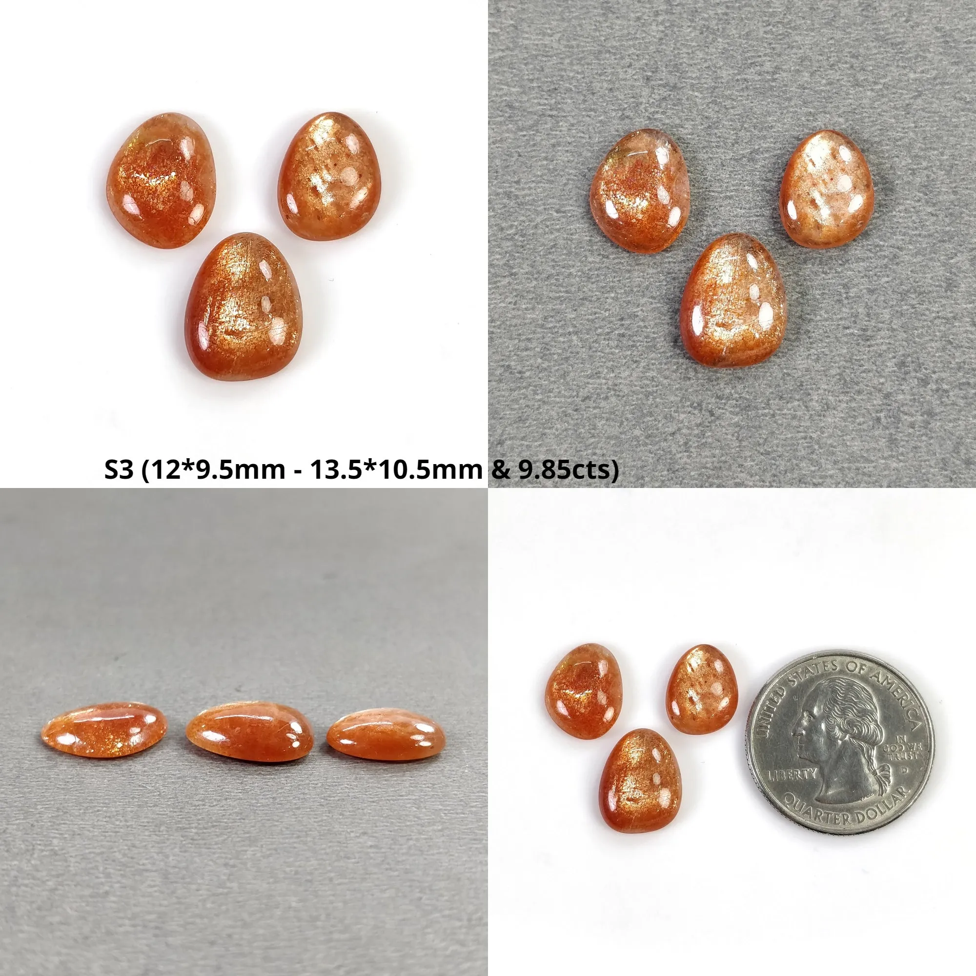 Chatoyant ORANGE SUNSTONE Gemstone Cabochon : Natural Untreated Sunstone Uneven Oval Shape 2pcs, 3pcs