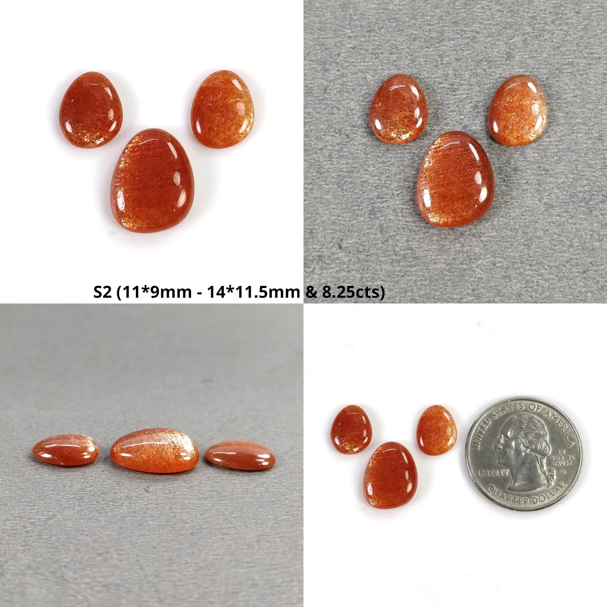 Chatoyant ORANGE SUNSTONE Gemstone Cabochon : Natural Untreated Sunstone Uneven Oval Shape 2pcs, 3pcs