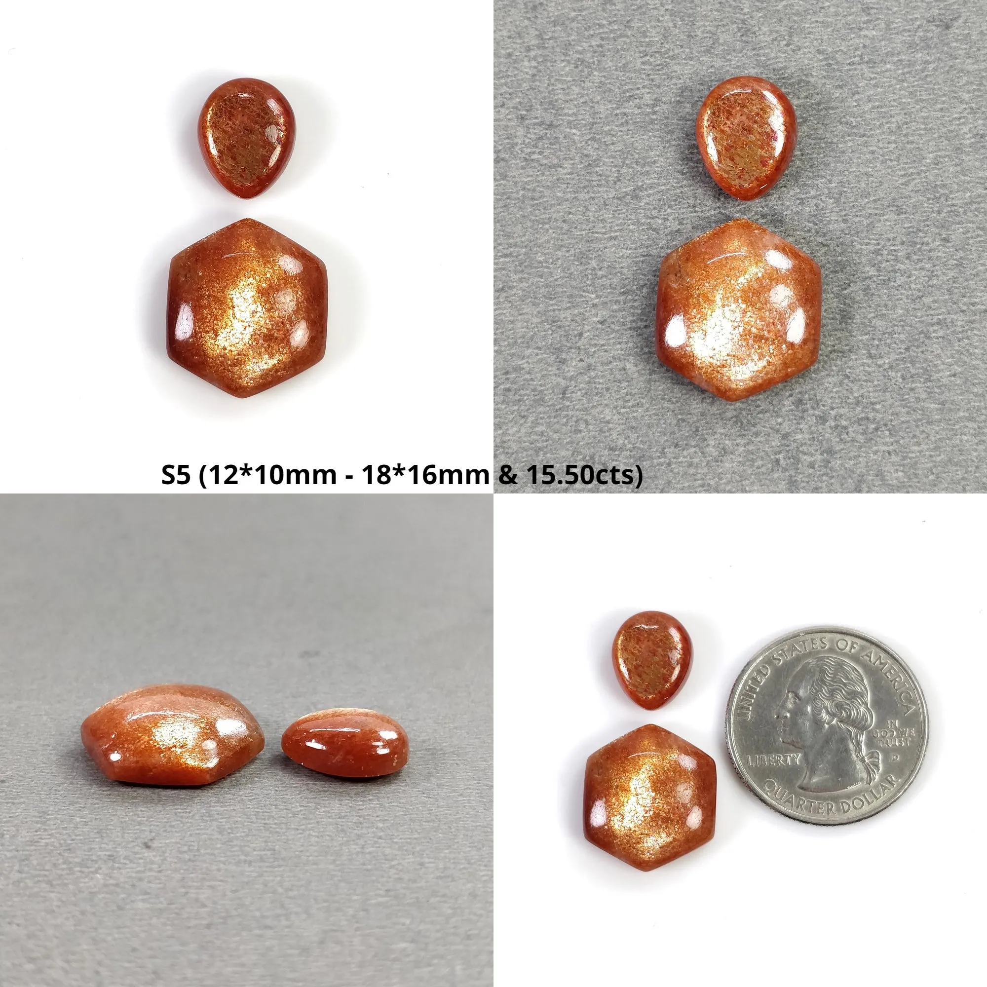 Chatoyant ORANGE SUNSTONE Gemstone Cabochon : Natural Untreated Sunstone Uneven Oval Shape 2pcs, 3pcs