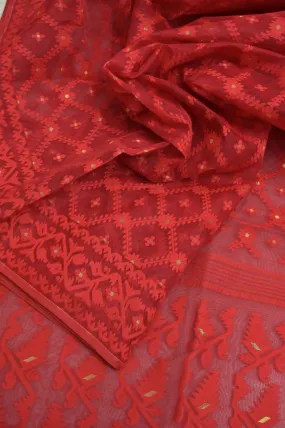 Dark Red Color Jamdani Saree with Gap Border