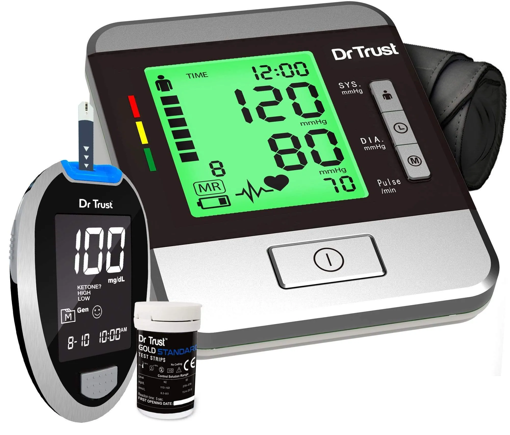 Dr Trust USA Goldline Digital BP Monitor 103   Glucometer Sugar Check Machine 9001 with 10 Strips