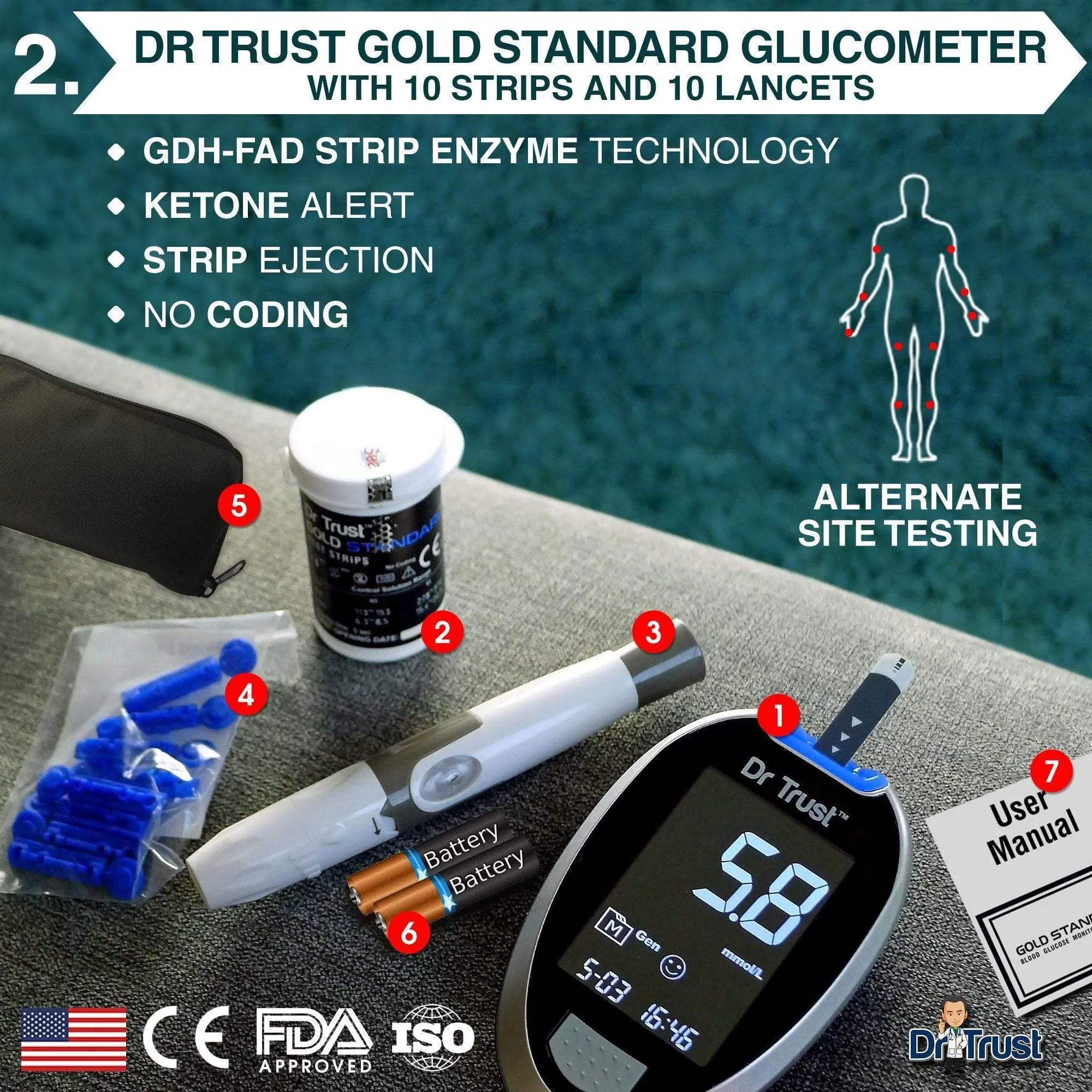 Dr Trust USA Goldline Digital BP Monitor 103   Glucometer Sugar Check Machine 9001 with 10 Strips