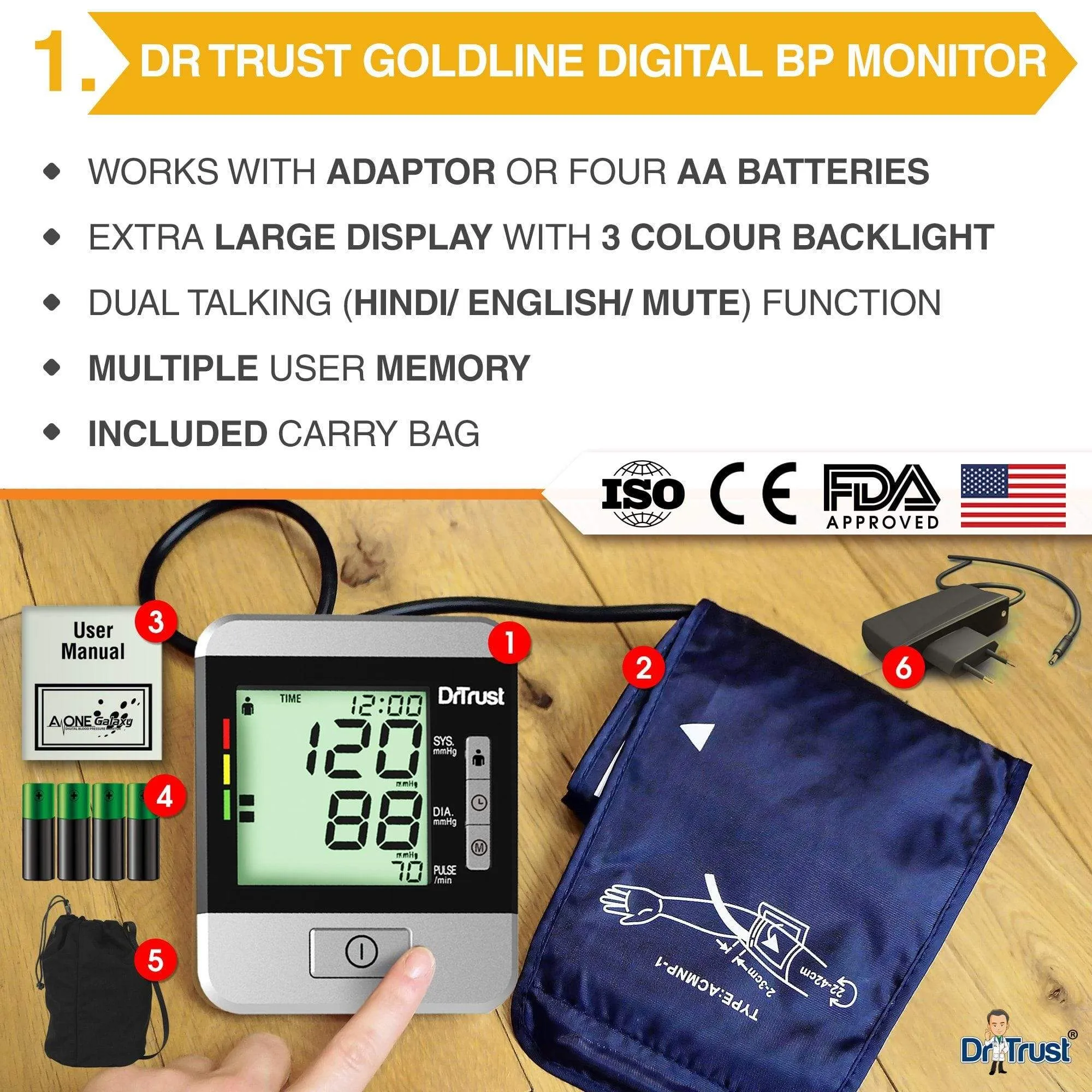 Dr Trust USA Goldline Digital BP Monitor 103   Glucometer Sugar Check Machine 9001 with 10 Strips