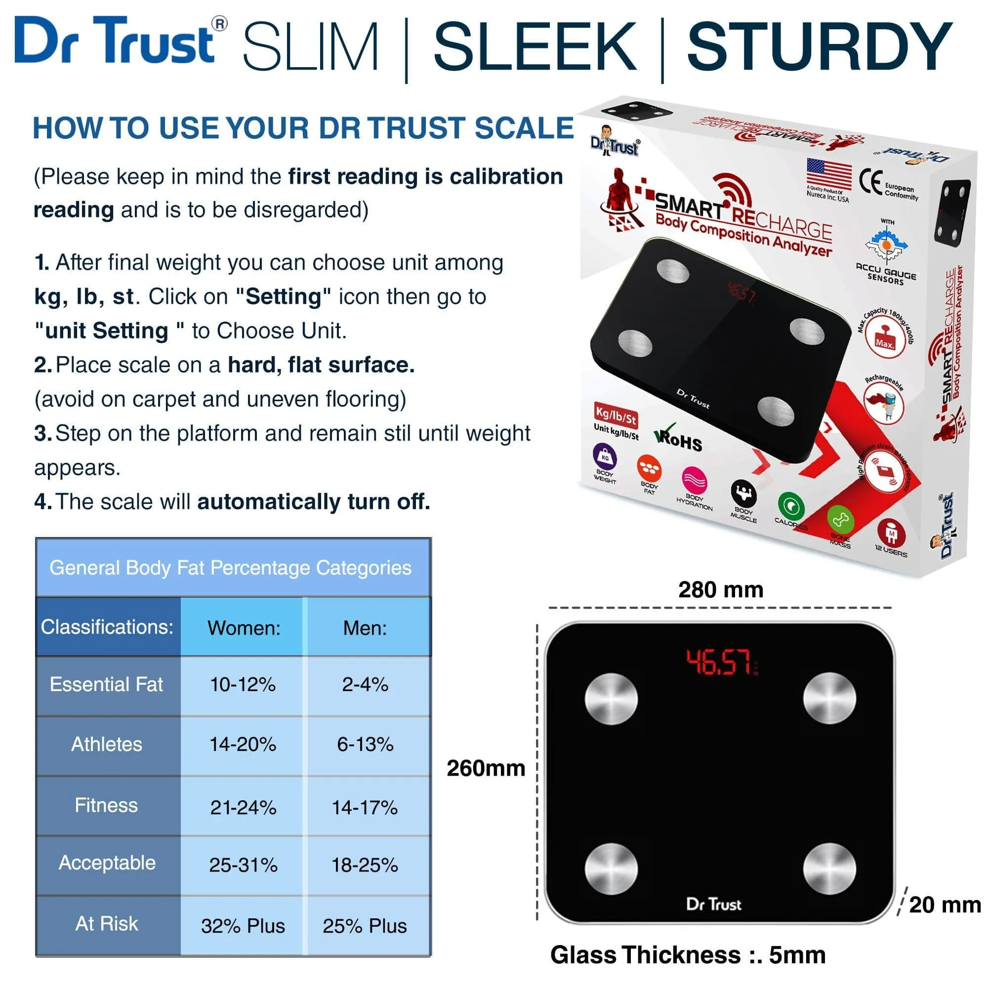 Dr Trust USA Smart Body Composition Analyzer Fat Scale