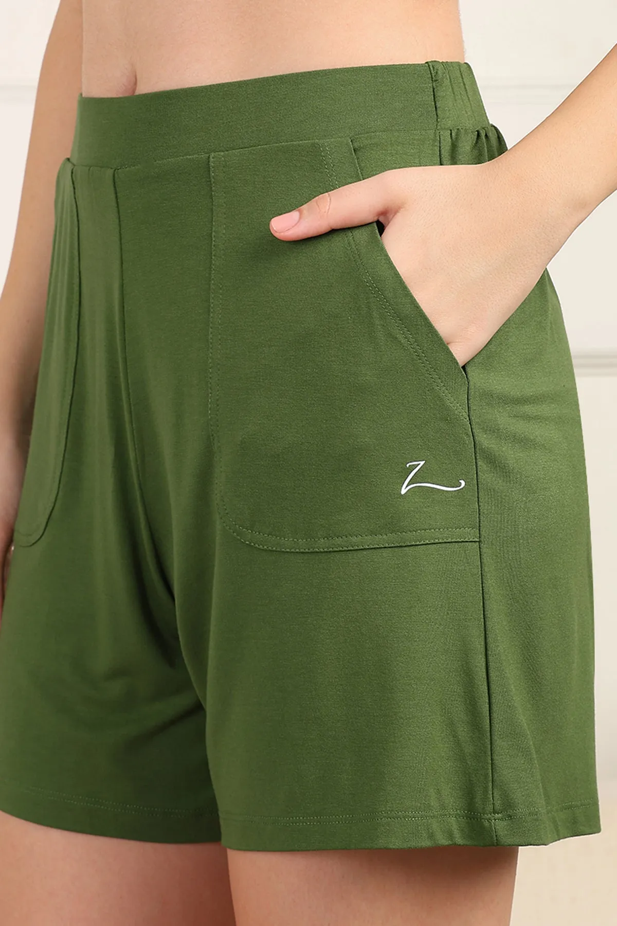 Green Mid-Rise Maternity Shorts (Pregnancy & Postpartum)