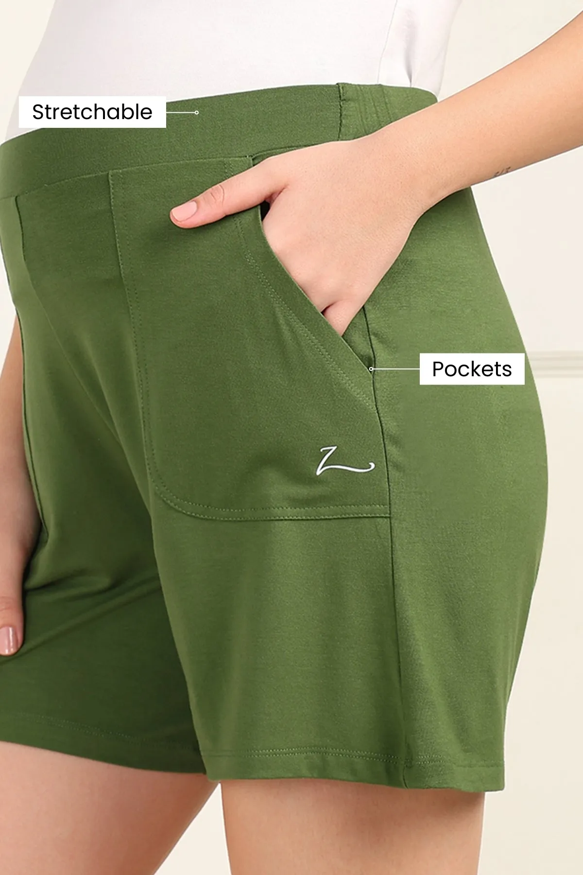 Green Mid-Rise Maternity Shorts (Pregnancy & Postpartum)