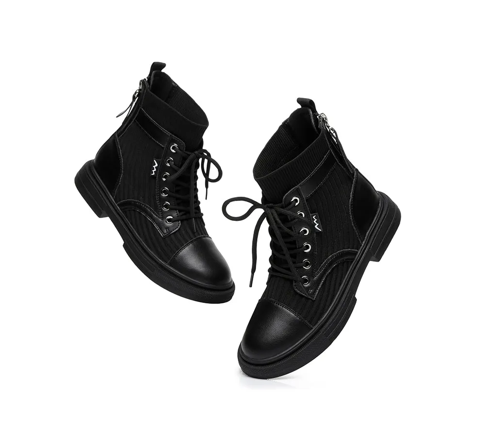 Janelle Women Leather Black Sock Boots