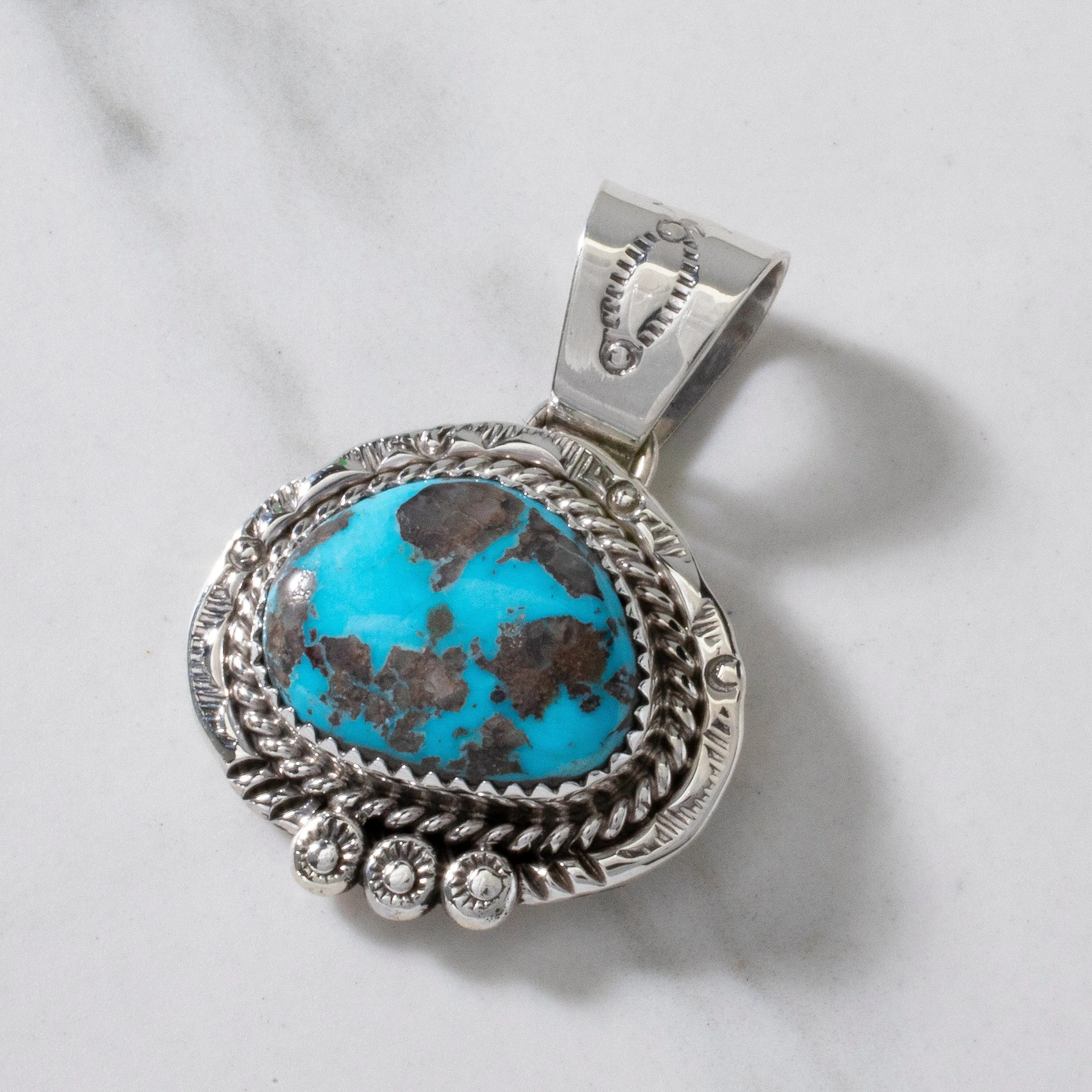 Joe Piaso Jr. Navajo Sleeping Beauty Turquoise USA Native American Made 925 Sterling Silver Pendant