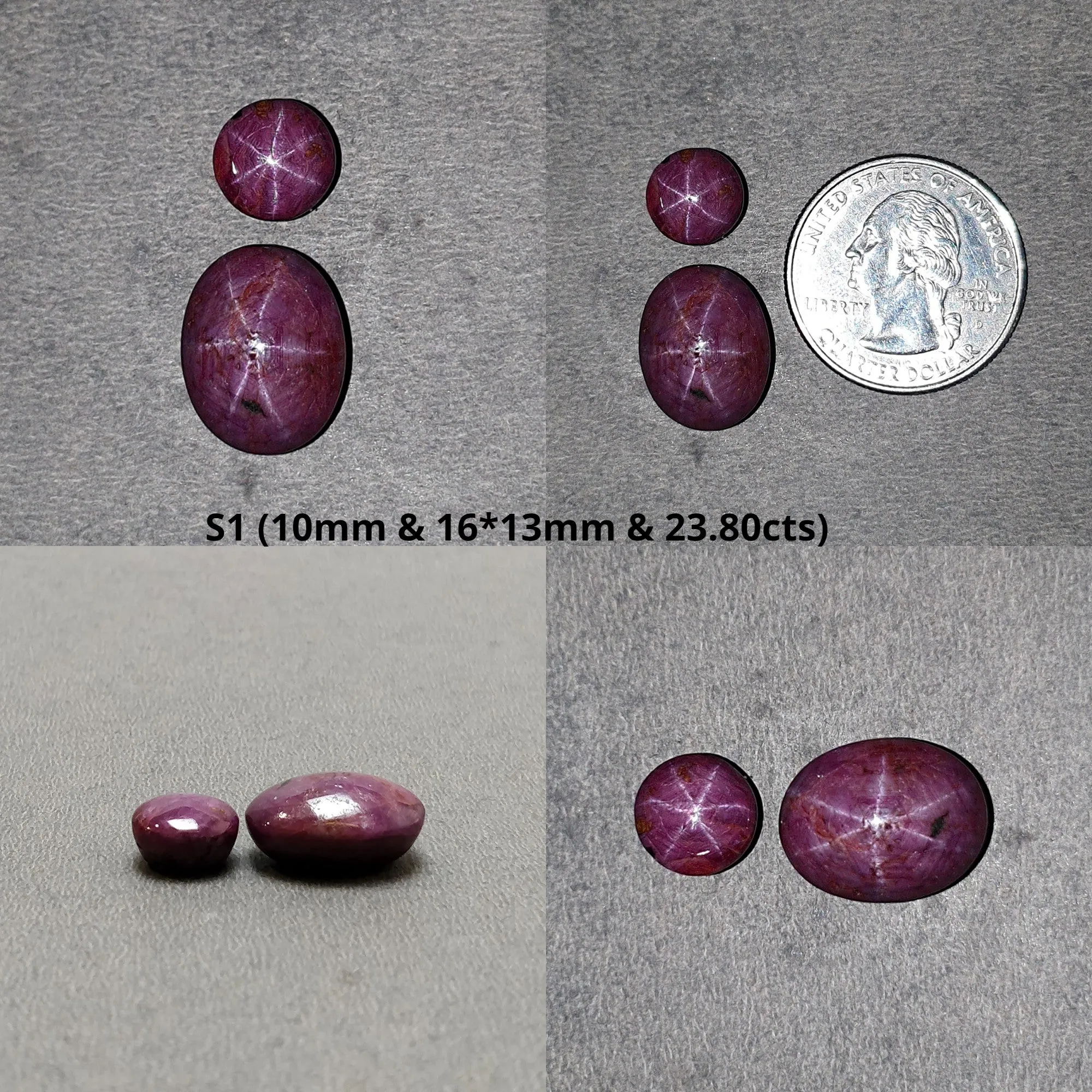 Johnson Star Ruby Gemstone Cabochon : 23cts - 44cts Natural Untreated Unheated Red 6Ray Star Ruby Oval Round Hexagon Shapes 2pcs