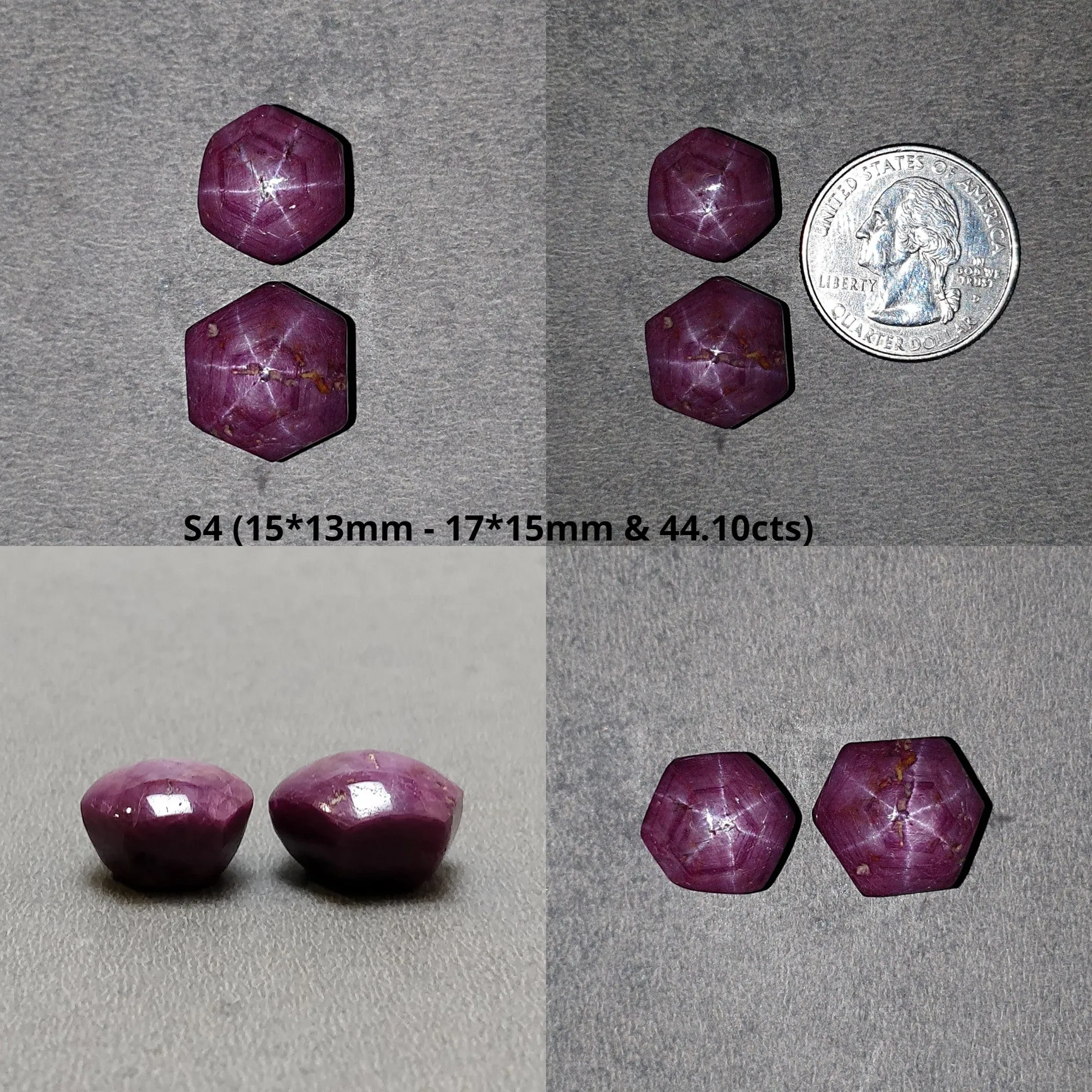 Johnson Star Ruby Gemstone Cabochon : 23cts - 44cts Natural Untreated Unheated Red 6Ray Star Ruby Oval Round Hexagon Shapes 2pcs