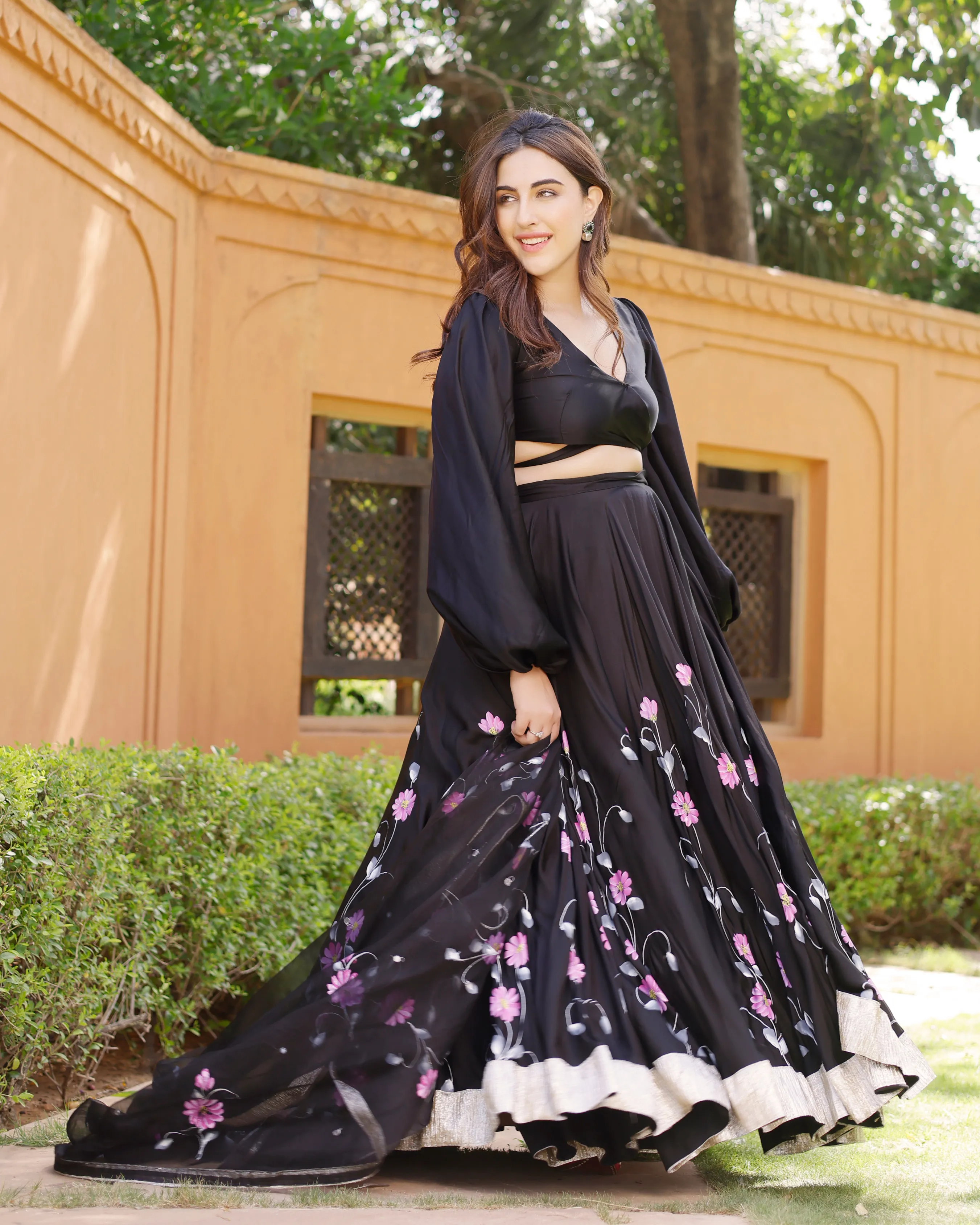 Keyya Handpainted Satin Lehenga Set