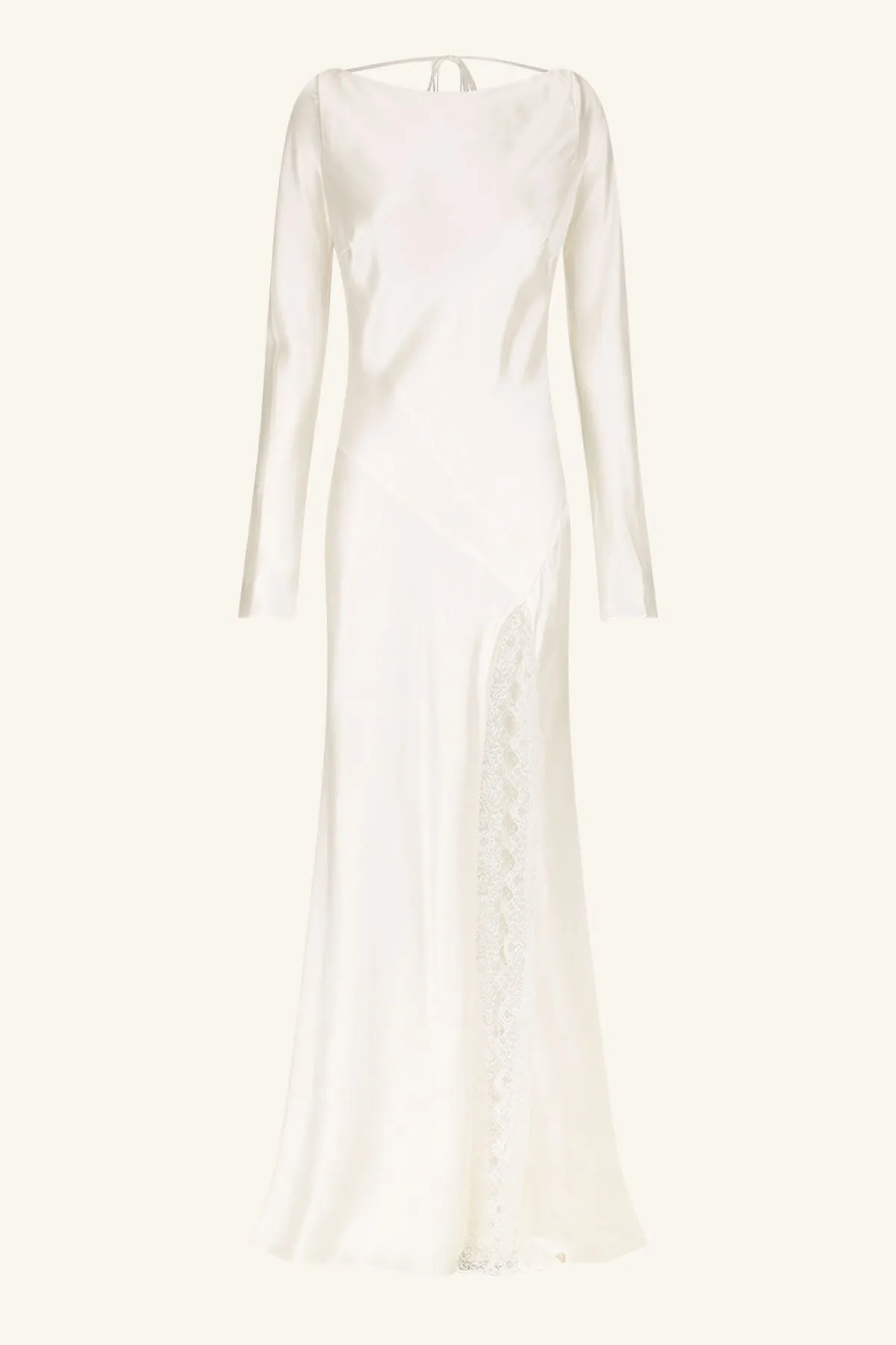 LA LUNE CUMULUS SILK BACKLESS LACE SPLIT MAXI DRESS - IVORY