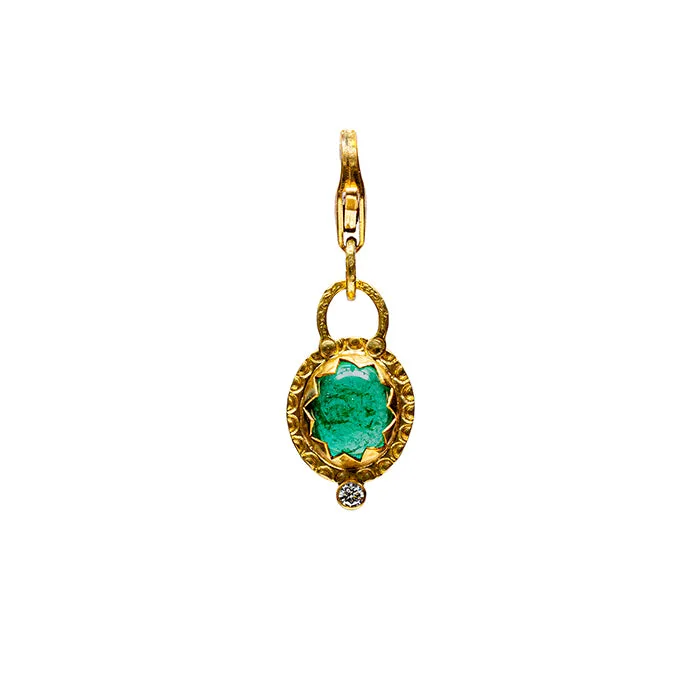 Natural Columbian Emerald Charm With Diamond Accent