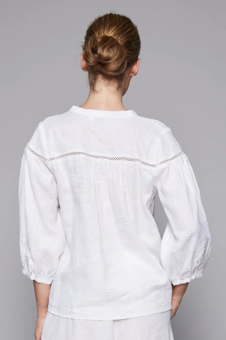 Premiere Crop Sleeve Lace Porcelain Blouse