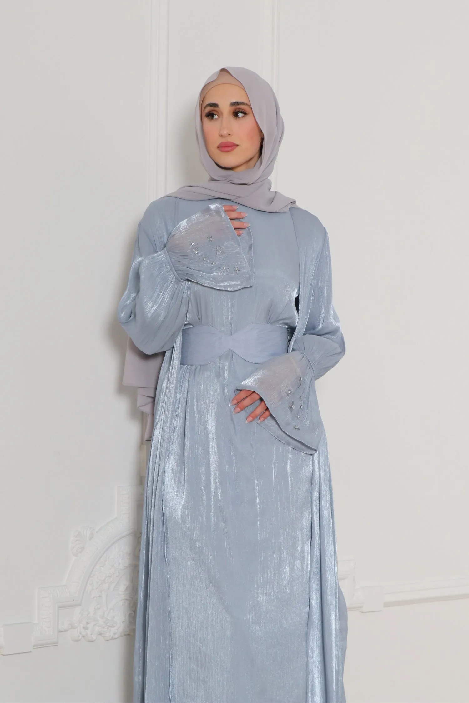 Safiya Organza Embroidery Set- Blue Gray