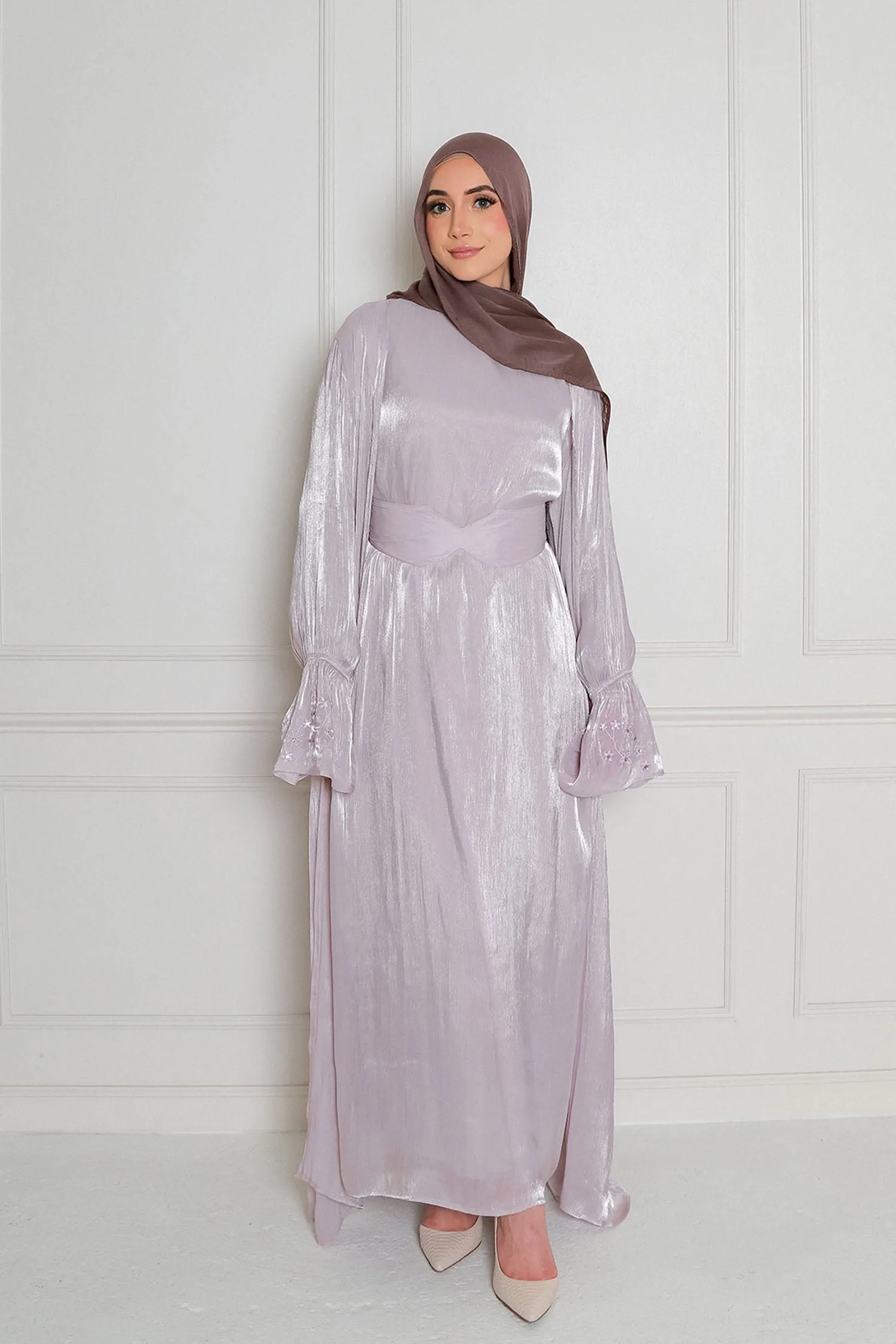 Safiya Organza Embroidery Set- Dark Lavender