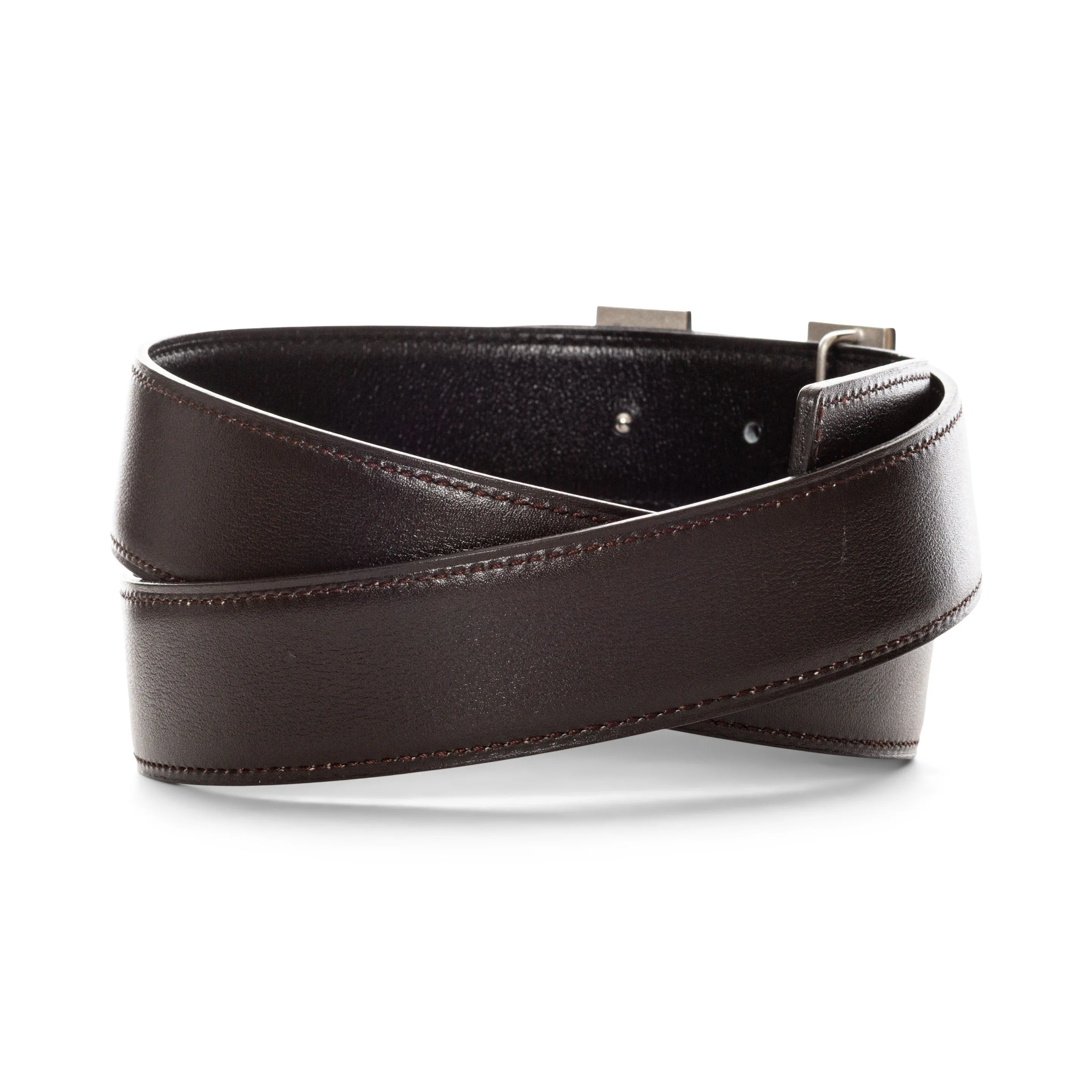 Silver-Tone H Belt Buckle and Reversible Black and Brown Leather Strap 85cm