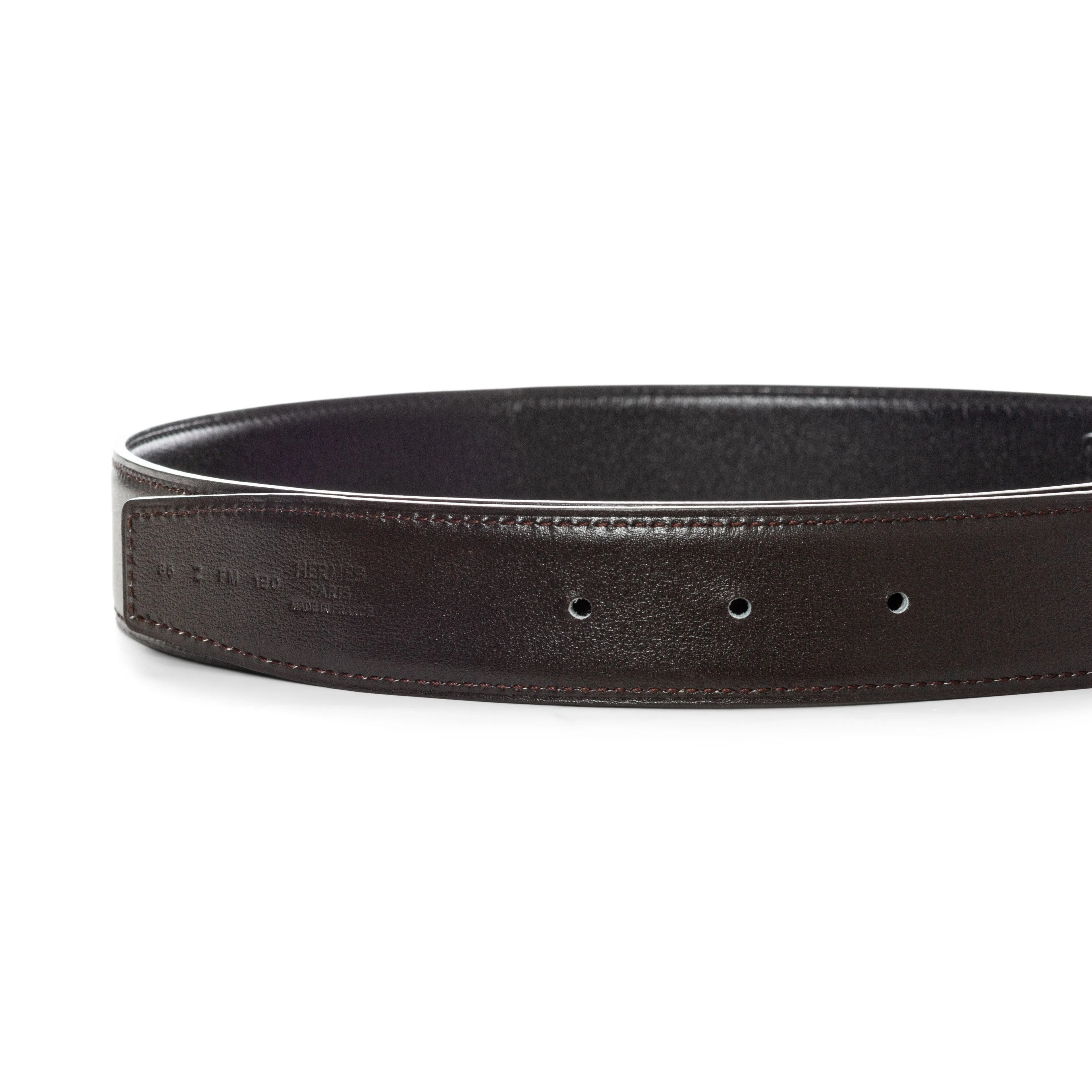 Silver-Tone H Belt Buckle and Reversible Black and Brown Leather Strap 85cm