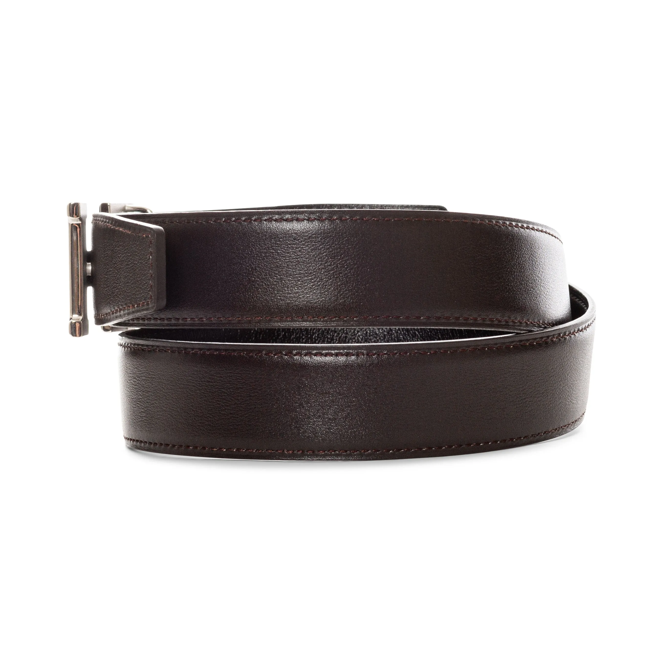 Silver-Tone H Belt Buckle and Reversible Black and Brown Leather Strap 85cm