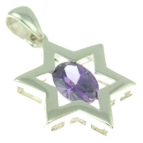 Star of David ( Magen David ) Pendant Purple Crystal Gemstone Silver 925.