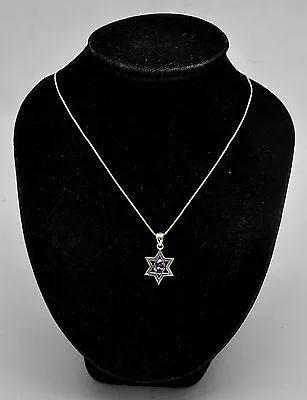 Star of David ( Magen David ) Pendant Purple Crystal Gemstone Silver 925.