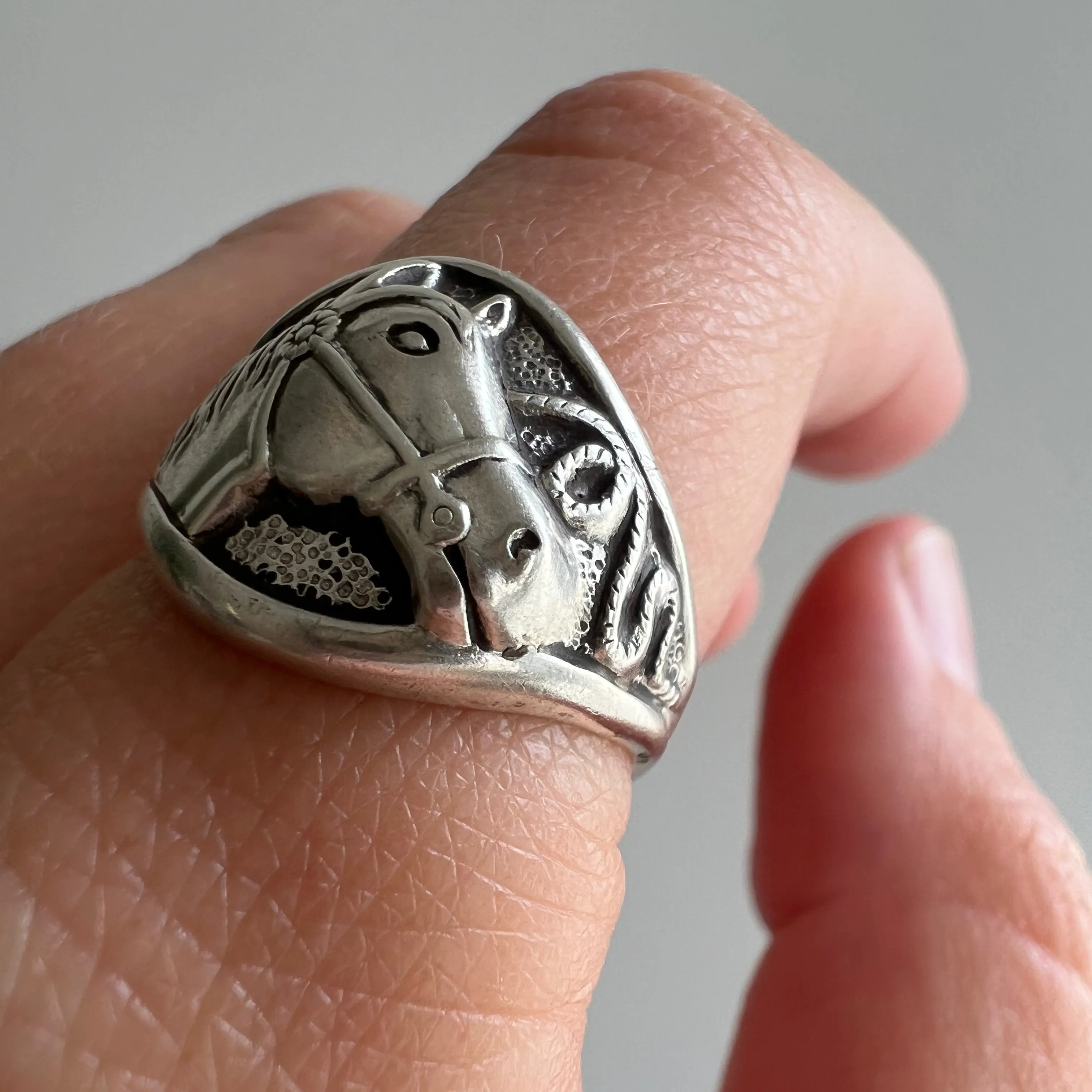 Vintage Bell Trading Post Sterling Silver Horse Signet Ring - Equine Design, Size 6.5