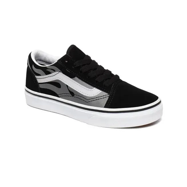 Vans boys' sneakers shoe in canvas and suede with gray flames Old Skool VN0A4UHZWKJ1 black-white